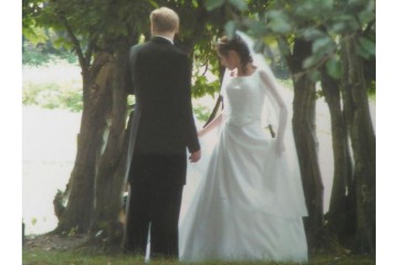 suknia ślubna 36 dwudzielna z długimi rozciętymi rękawami z szyfonu