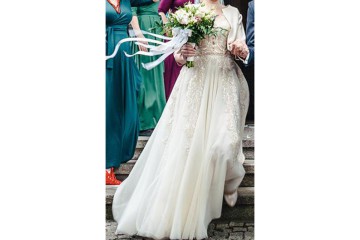 Suknia ślubna boho glamour, kolor szampański, rozmiar M, Zielona Góra