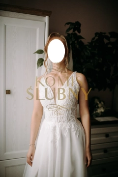 Zdobiona suknia ślubna w kolorze śmietanki rozmiar S