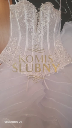 Sprzedam suknię ślubną - rozmiar -xs/s, piękna , jak nowa, gorset z glębokim dekoltem + dól spodnica /księżniczkowa na kole, plus nażutka .