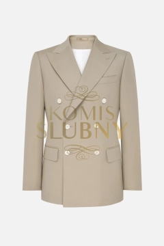 Garnitur ALBIONE beżowy, dwurzędowy 182, wełna 100%, NOWY Z METKAMI