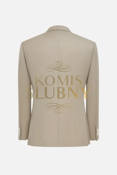 Garnitur ALBIONE beżowy, dwurzędowy 182, wełna 100%, NOWY Z METKAMI